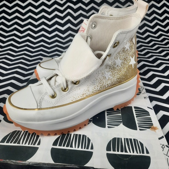 Converse Run Star Hike High Top Gold  Glitter Stars Sneakers Womens 6.5 Mens 5 - Picture 6 of 8
